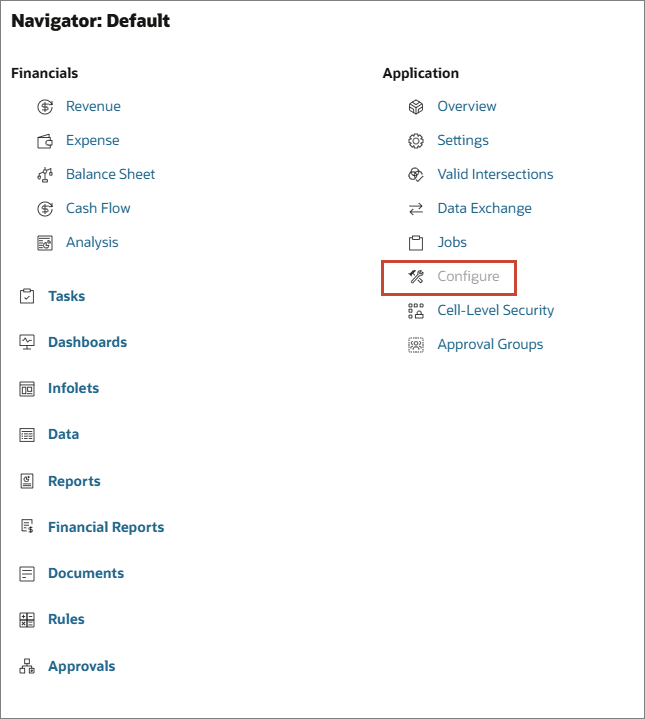 Navigating to the Configure page